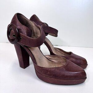 FRYE Heidi Platform Heels Shoes Ankle Strap Brown Leather Womens Size 8 Boho
